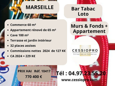 Bar Tabac Loto, avec appartement + Murs, sur Marseille 770400 13006 Marseille