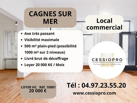 LOCATION LOCAL COMMERCIAL 500/1000m2(2 niveaux) TOUS COMMERCES CAGNES SUR MER BRUT DE DECOFFRAGE 700 06800 Cagnes sur mer