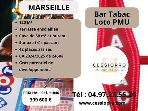Marseille : A vendre Bar Tabac Loto PMU avec belle Terrasse / Centre-Ville 399600 13001 Marseille