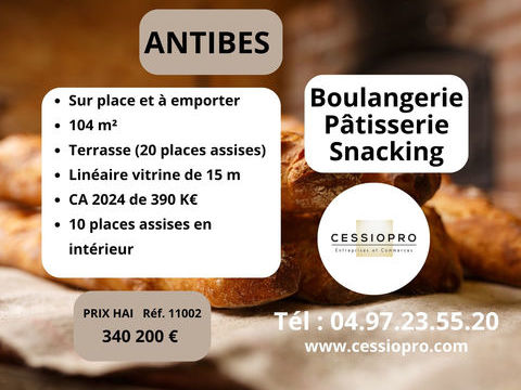 Antibes, boulangerie-p&acirc;tisserie-snacking, sur place et &agrave; emporter, terrasse, parking. 340200 06600 Antibes