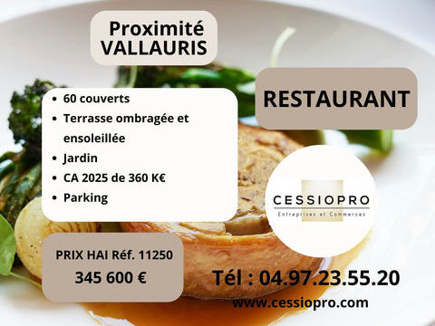 &Agrave; proximit&eacute; de Vallauris, restaurant avec terrasse, un parking spacieux et un jardin, id&eacute;al couple de professi 345600 06220 Vallauris