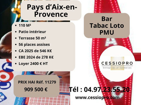 A vendre Bar Tabac Loto PMU, avec Terrasse, Pays d'Aix en Provence 909500 13090 Aix en provence