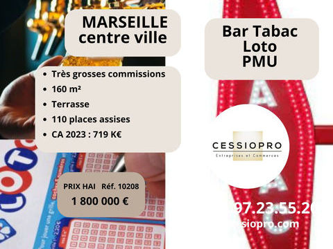 Grand Bar Tabac Loto PMU avec Terrasse, tr&egrave;s grosses commissions sur Marseille 1800000 13013 Marseille