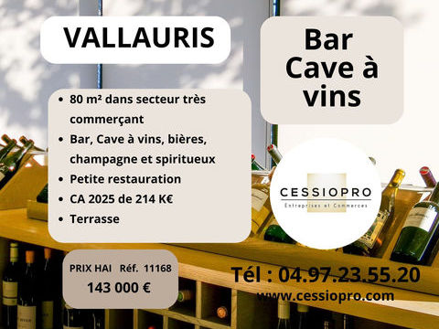 Bar et cave &agrave; vin, bi&egrave;res, champagne et spiritueux, petite restauration, terrasse, bon CA - Vallauris 143000 06220 Vallauris