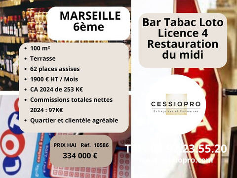 Bar Tabac Loto Licence 4 Restaurant du midi, avec Terrasse, Marseille 6e 334000 13006 Marseille