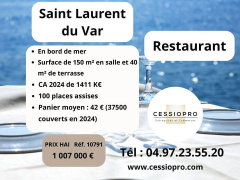 Restaurant embl&eacute;matique   1M400 � CA- Bord de mer- Saint-Laurent-du-Var 1007000 06700 St laurent du var