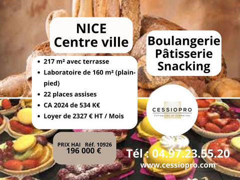 A VENDRE  BOULANGERIE P&Acirc;TISSERIE SNACKING AVEC TERRASSE - NICE 196000 06000 Nice