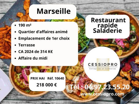 Restaurant Rapide Saladerie, 190 m2 dont terrasse, situ&eacute; dans un quartier d'affaires anim&eacute; de Marseille 218000 13002 Marseille