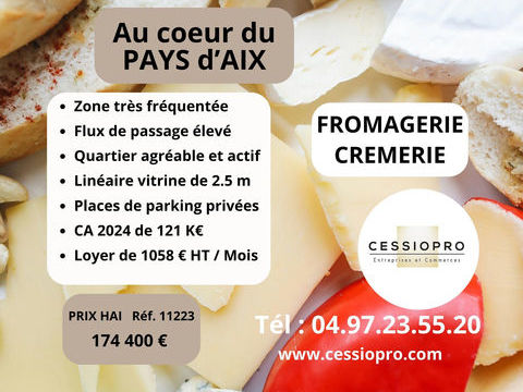 AU C�UR DU PAYS D'AIX, FONDS DE COMMERCE DE   FROMAGERIE CREMERIE AU C�UR D'UNE ZONE FR&Eacute;QUENT&Eacute;E 174400 13090 Aix en provence