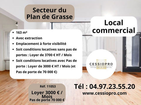 LOCAL COMMERCIAL D'ENVIRON 165 M2 AVEC EXTRACTION   FORTE VISIBILIT&Eacute;   SECTEUR DU PLAN DE GRASSE 3288 06130 Grasse