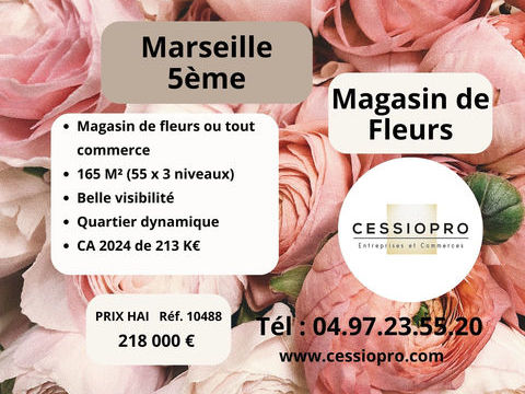 &Agrave; VENDRE POUR 218 K�, MAGASIN DE FLEURS OU TOUT COMMERCE, MARSEILLE 5e 218000 13005 Marseille