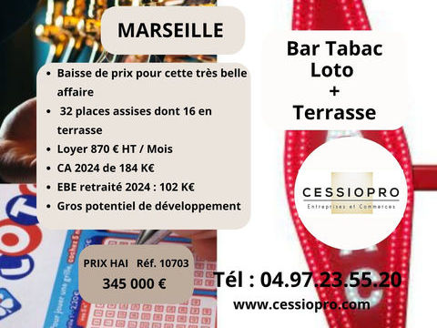 Baisse de Prix pour cette tr&egrave;s belle affaire de Bar Tabac Loto + Terrasse, sur Marseille : Gros potentiel de d 345000 13001 Marseille