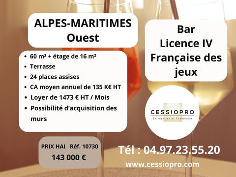 FONDS DE COMMERCE BAR LICENCE IV AVEC FRAN&Ccedil;AISE DES JEUX Secteur dynamique Alpes-Maritimes Ouest 143000 06130 Grasse