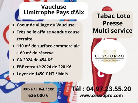 A vendre Tr&egrave;s grand Tabac Loto Presse Multi Service, c�ur de village du Vaucluse 626000 13100 Aix en provence