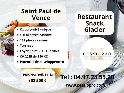 RESTAURANT SNACK GLACIER 100M2 SAINT PAUL DE VENCE 802500 06570 St paul de vence