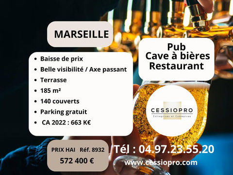 Tr&egrave;s beau PUB, Cave &agrave; Bi&egrave;res, Restaurant, Pizzeria, Enti&egrave;rement refait &agrave; Neuf, avec Terrasse et Parking, sur M 572400 13009 Marseille