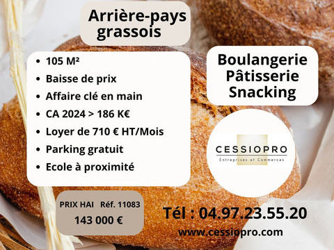 OPPORTUNIT&Eacute; &Agrave; SAISIR : BOULANGERIE-P&Acirc;TISSERIE- SNACKING &Agrave; PRIX CHOC ! 143000 06130 Grasse