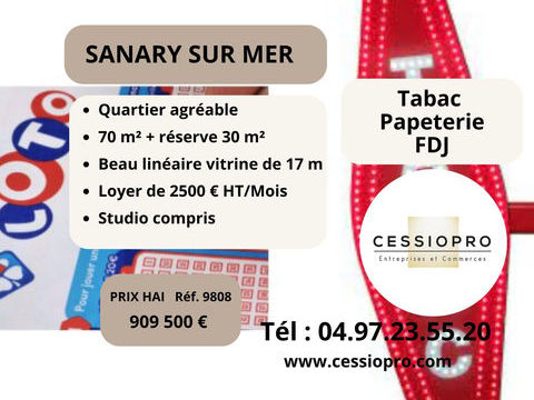 TABAC, PAPETERIE, FDJ ville et quartier agr&eacute;able SANARY SUR MER 909500 83110 Sanary sur mer