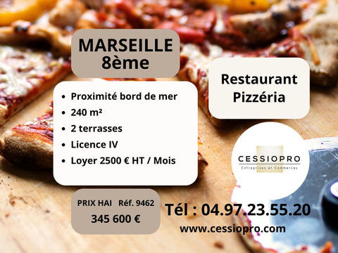 RESTAURANT PIZZERIA AVEC LICENCE 4 INCLUS, SURFACE TOTALE ENVIRON 240 m2 AVEC DEUX TERRASSES, PROCHE BORD DE M 345600 13008 Marseille