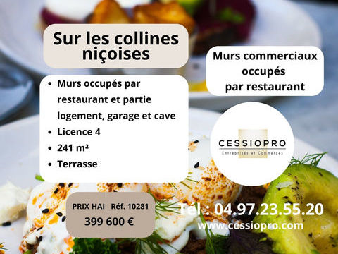 241 M2 DE MURS COMMERCIAUX OCCUPES PAR UN RESTAURANT AVEC LOGEMENT SUR LES  COLLINES NICOISES ET UNE LICENCE 4 399600 06000 Nice