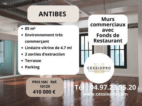 MURS COMMERCIAUX 85m2 VENDUS AVEC FONDS RESTAURANT CENTRE COMMERCIAL VIVANT ANTIBES 410400 06600 Antibes