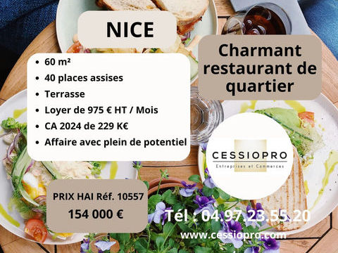 Charmant restaurant de quartier avec terrasse   CA 229 000 �   Nice 154000 06000 Nice