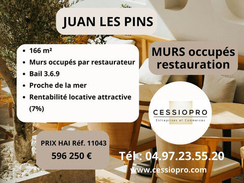 Murs commerciaux occup&eacute;s, 166 m2, bail 3.6.9, restauration, proche de la mer, Juan les Pins 596250 06160 Juan les pins