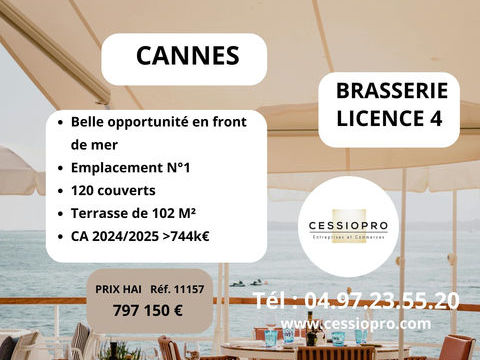 &Agrave; VENDRE Brasserie licence 4  - Face mer - CANNES 797150 06400 Cannes
