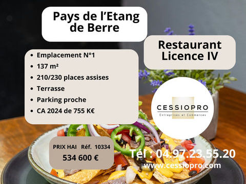 RESTAURANT EN EMPLACEMENT No1, LICENCE 4  DANS PAYS DE L'&Eacute;TANG DE BERRE 534600 13500 Martigues