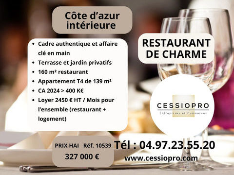 RESTAURANT DE CHARME   TERRASSE, LOGEMENT ET JARDIN   C&Ocirc;TE D'AZUR INT&Eacute;RIEURE 327000 06560 Valbonne