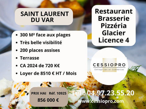 RESTAURANT BRASSERIE PIZZERIA GLACIER LICENCE 4 FACE AUX PLAGES 06 SAINT LAURENT DU VAR 856000 06700 St laurent du var