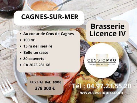 FONDS DE COMMERCE BRASSERIE DE 1000m2 CAGNES SUR MER LICENCE IV 378000 06800 Cagnes sur mer