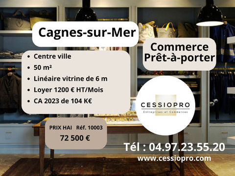 COMMERCE DE PR&Ecirc;T PORTER 50m2 CAGNES SUR MER 72500 06800 Cagnes sur mer