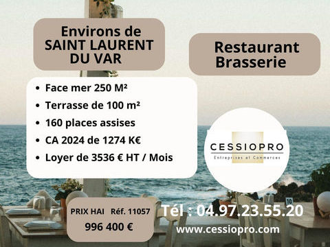 A VENDRE RESTAURANT BRASSERIE face &agrave; la mer ENVIRONS SAINT LAURENT DU VAR 996400 06700 St laurent du var