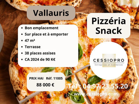 Vallauris, bon emplacement, vend pizz&eacute;ria snack, sur place et &agrave; emporter, terrasse 88000 06220 Vallauris