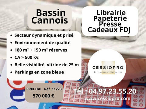 A vendre Librairie-Papeterie-Presse-Cadeaux FDJ -180 m2 BASSIN CANNOIS 570000 06400 Cannes