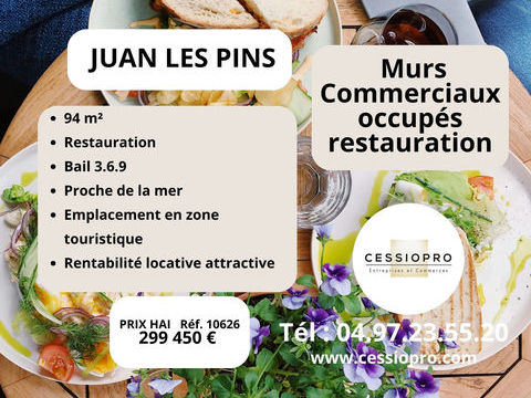 Murs commerciaux occup&eacute;s, 94 m2, bail 3.6.9, restauration, proche de la mer - Juan les Pins 299450 06600 Antibes