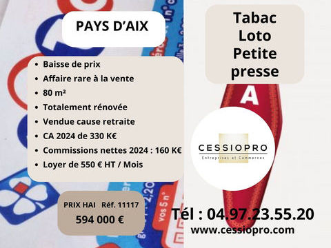 Tr&egrave;s beau Tabac Loto Petite Presse PMU Bimbeloteries, &agrave; vendre sur le Pays d'Aix�. 594000 13100 Aix en provence