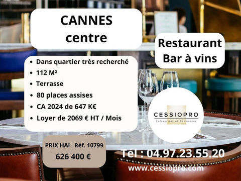 CANNES CENTRE : RESTAURANT BAR A VINS AVEC TERRASSE D'ANGLE 626400 06400 Cannes