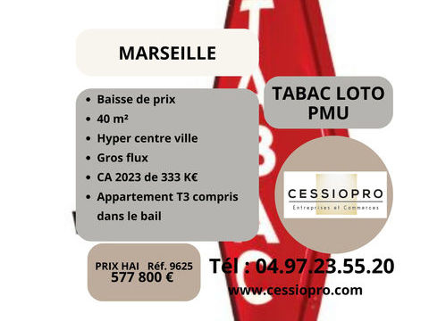 Baisse de Prix ! Tabac Loto PMU + Appartement T3 compris dans le Bail / Hyper centre de Marseille. Top rentabi 577800 13001 Marseille