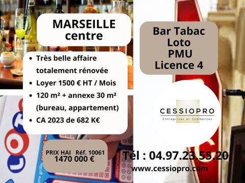 Marseille Centre, tr&egrave;s belle Affaire de Bar Tabac Loto PMU Licence 4, refaite &agrave; neuve, toutes aux normes Gross 1470000 13001 Marseille