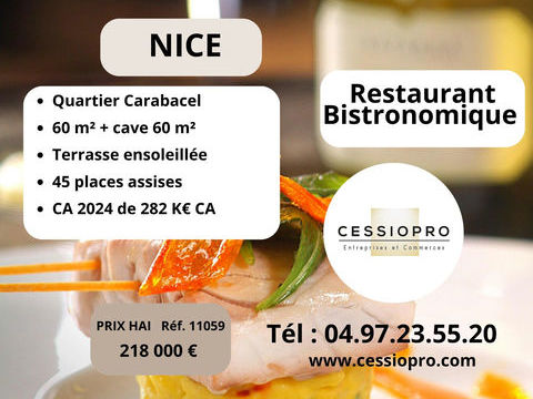 &Agrave; Vendre : Restaurant bistronomique en angle avec terrasse   Quartier Carabacel, Nice 218000 06000 Nice