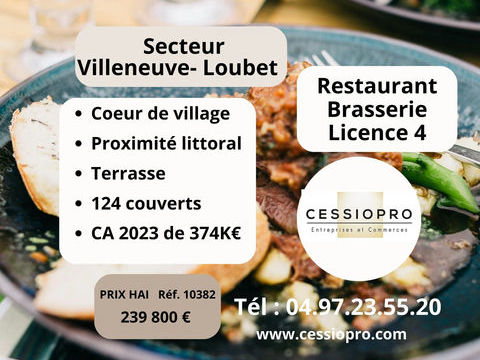 Restaurant-brasserie, licence 4, c�ur de village, proximit&eacute; littorale, proche grande ville. 239800 06270 Villeneuve loubet