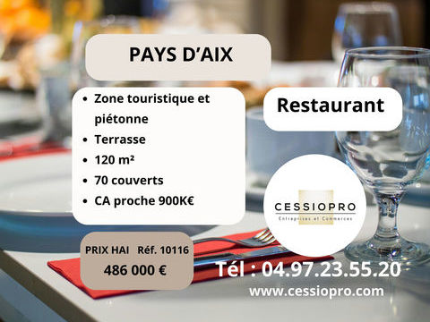 RESTAURANT TRADITIONNEL CA env. 900K� DANS LE PAYS D'AIX AU SEIN D'UNE ZONE PIETONNE - BAISSE DE PRIX !! 486000 13100 Aix en provence
