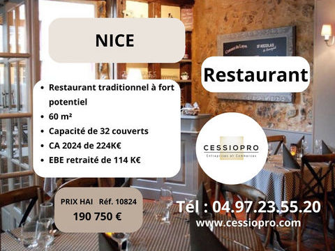 Restaurant traditionnel &agrave; fort potentiel de d&eacute;veloppement  Emplacement strat&eacute;gique en centre-ville de Nice 190750 06000 Nice