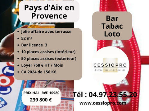 Jolie affaire de Bar Tabac Loto + Terrasse, Pays d'Aix en Provence 239800 13100 Aix en provence