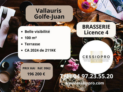 Agr&eacute;able brasserie, licence 4, terrasse, id&eacute;al couple professionnel Vallauris-Golfe Juan, centre-ville 196200 06220 Vallauris