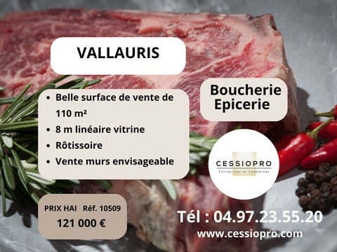 Boucherie-&eacute;picerie de qualit&eacute;, belle surface de vente, secteur de Vallauris, beaux chiffres d'affaires 121000 06220 Vallauris