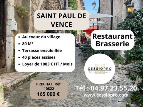 RESTAURANT BRASSERIE 80M2 SAINT PAUL DE VENCE 165000 06570 St paul de vence