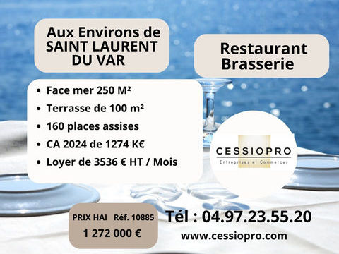 A VENDRE RESTAURANT BRASSERIE face &agrave; la mer ENVIRONS SAINT LAURENT DU VAR 1272000 06700 St laurent du var